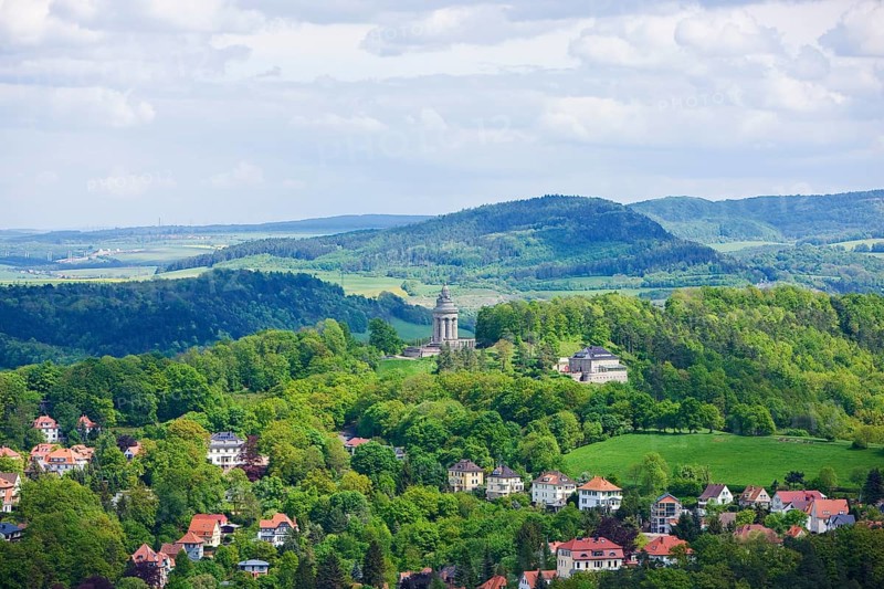 View of Eisenach from Wartburg Castle with the fraternity monument