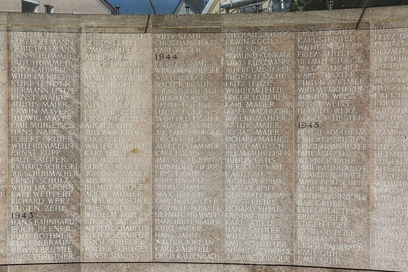 Memorial plaque at the Protestant St. Andrew's Church, memorial, lists of names of the fallen and missing, World War I and World War II, Eningen unter Achalm, Baden-Württemberg, Germany, Europe