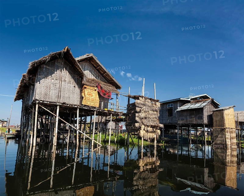 Stilted houses in village on Inle lake, Myanmar, Asia