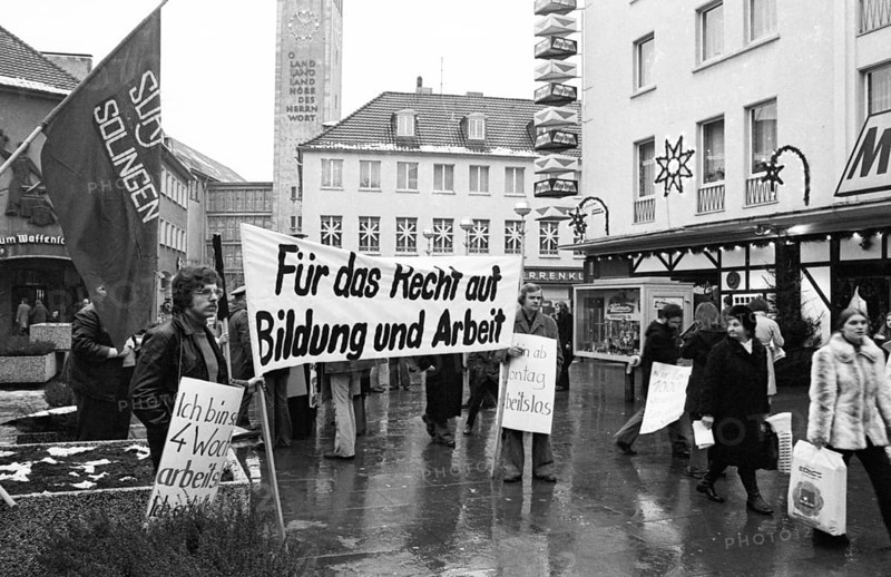 Young unemployed people demonstrated against unemployment and apprenticeship cuts in Solingen, Germany on 14.12.1074