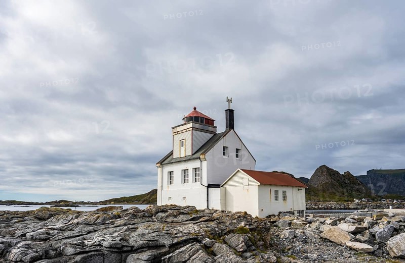 Old lighthouse of Værøy, Vaeroy, Lofoten, Norway, Europe