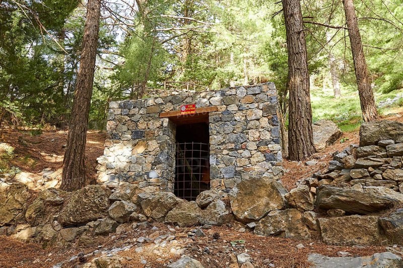 Stone shelter, fire station, trees, rest area, Samaria Gorge, Samaria, gorge, national park, Omalos, Lefka Ori, White Mountains, West Crete, island of Crete, Greece, Europe
