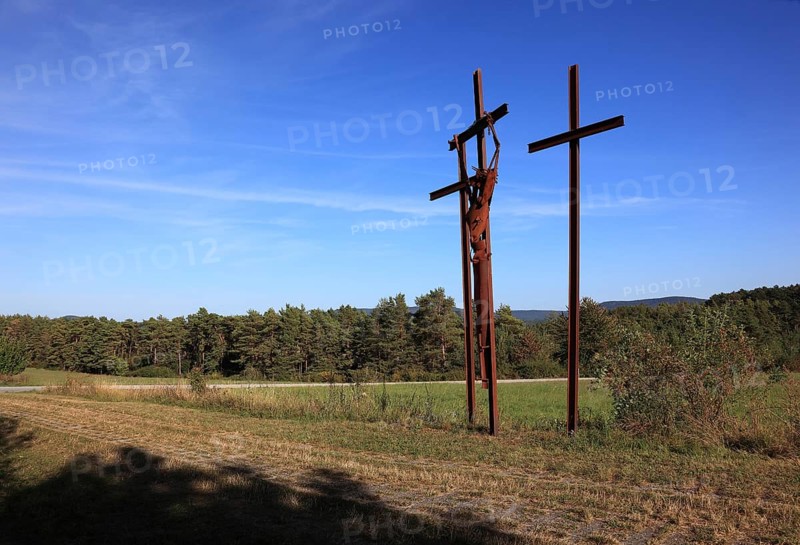 Weg der Hoffnung, work of art, memorial, food for thought, an art project of the Point Alpha Foundation, The Weg der Hoffnung with its 14 stations ties in with the Christian Way of the Cross, Point Alpha, memorial, commemorative and meeting place on the road between Geisa (Thuringia) and Rasdorf (Hesse), Germany, Europe
