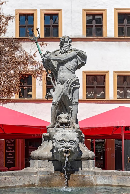 Neptune fountain, Lower Market Square, Untermarkt, Görlitz, Goerlitz, Germany, Europe
