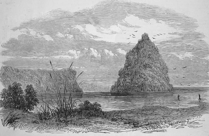 Mouth of the Wanganui into the Tasman Sea, river in New Zealand, Historic, digitally restored reproduction of an original 19th century artwork, exact original date unknown