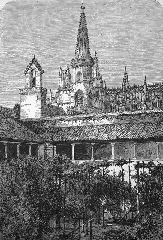 Mosteiro da Batalha, also Monastery of Batalha, Mosteiro de Santa Maria da Vitoria, Monastery of St. Mary of Victory, a Dominican monastery, 1869, Portugal, Historic, digitally restored reproduction of a 19th century original, Europe