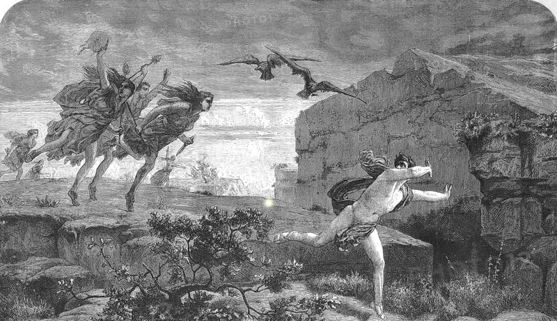 The Death of Penthee, Pentheus, in Greek mythology the son of (Echion) and Agaue, the daughter of Kadmos, Historical, digitally restored reproduction of a 19th century original