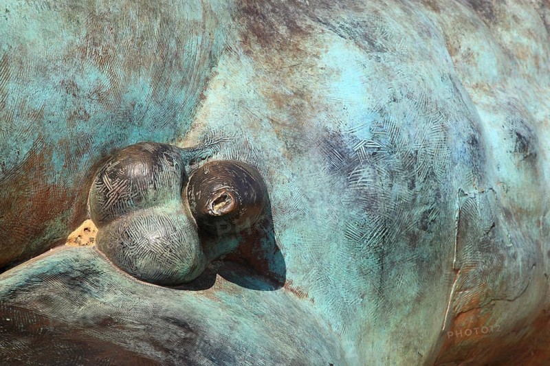 The sculpture of the crashed Icarus by artist Igor Mitorgi, installed in 2012, detail genital, Sicily, Italy, Europe