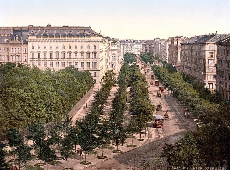 Der Opernring, Wien, Österreich, um 1890, Historic, digitally restored reproduction from a 19th century original, The Opera Ring, Vienna, Austria, c. 1890, Historic, digitally restored reproduction from a 19th century original, Europe