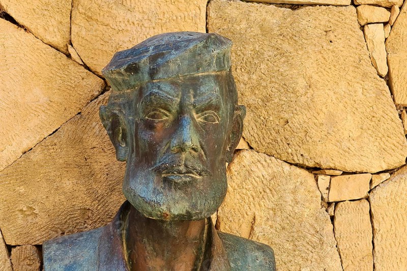Bust, Bronze, Kostas Gimaboudakis, Stone Wall, Arkadi, Orthodox Monastery, National Monument, Rethimnon Province, Crete, Greece, Europe