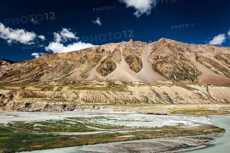 Himalayan landscape in Hiamalayas along Manali-Leh highway. Himachal Pradesh, India, Asia