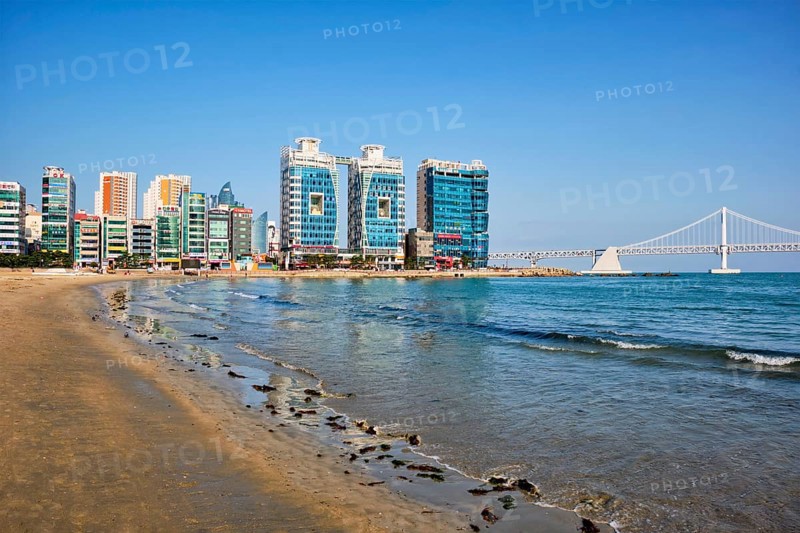 BUSAN, SOUTH KOREA, APRIL 11, 2017: Gwangalli Beach in Busan, a large port city in South Korea
