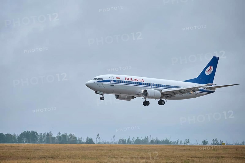 MINSK, BELARUS, JUNE 15, 2018: Belavia belarusian airlines flight Boeing 737-300 plane landing on runway in National Airport Minsk