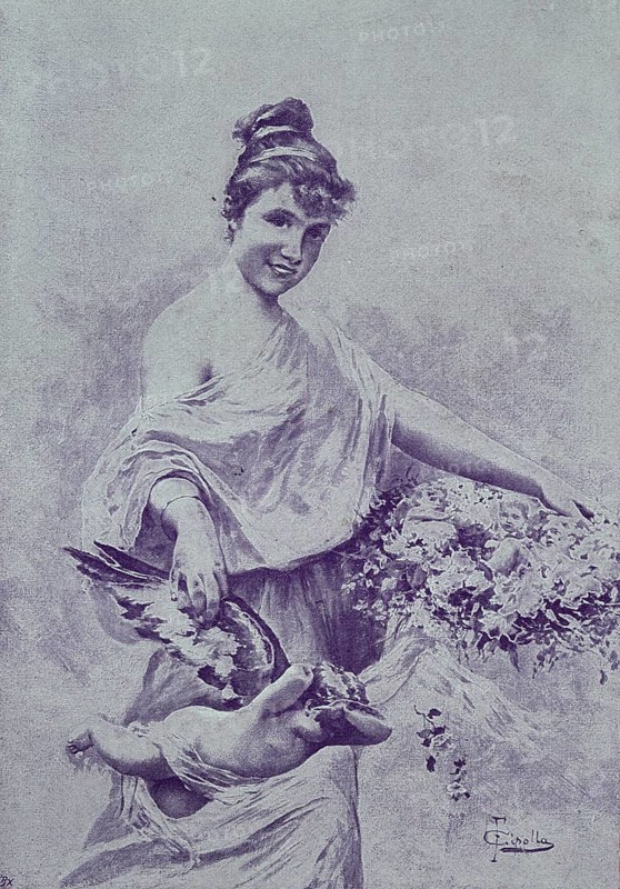Cipolla, the Cupid Saleswoman, Love Saleswoman, Love Spell, 1887, Italy, Historic, digitally restored reproduction of an original 19th century print, exact original date unknown, Europe