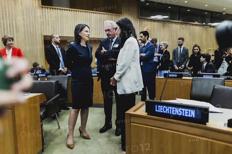 Annalena Bärbock (Bündnis 90 Die Grünen), Federal Minister for Foreign Affairs, Jean Asselborn, Foreign Minister of Luxembourg, and Dominique Hasler, Foreign Minister of Liechtenstein, pictured at the Ministerial Side Event 'The ICC and the Crime of Aggression'