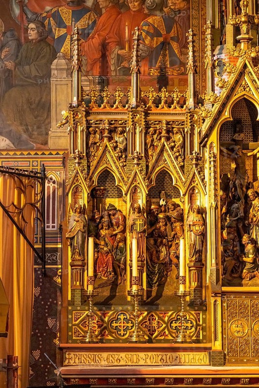 Altar detail in the interior of the Basilica of the Holy Blood in Bruges, Belgium, Europe