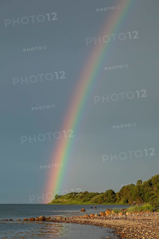 Rainbow over the Baltic Sea, Habernis, Steinberg, Schleswig-Holstein, Germany, Europe