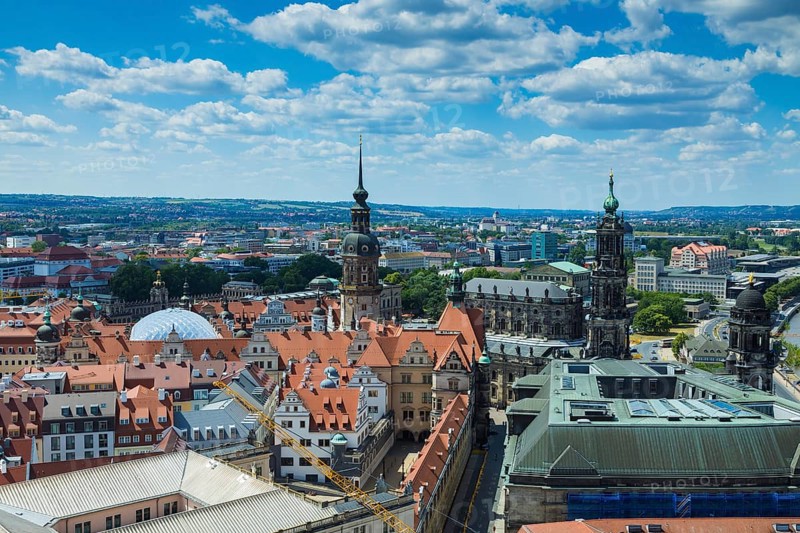 View from the lantern of the Dresden Church of Our Lady, over the Residenzschloss Hofkirche and the Semper Opera House