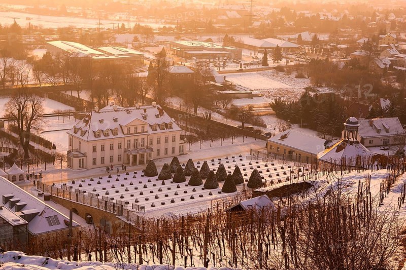 (Copyright © www.dresden-fotografie.de) (Sylvio Dittrich) (+49 1772156417) Schloss Wackerbarth or Wackerbarths Ruh is a baroque castle surrounded by vineyards in the Niederlößnitz district of Radebeul on the road to Meissen, which serves as the seat of the Saxon State Winery. The winery belongs to the large Lößnitz vineyard and is located in the single vineyard Radebeuler Johannisberg
