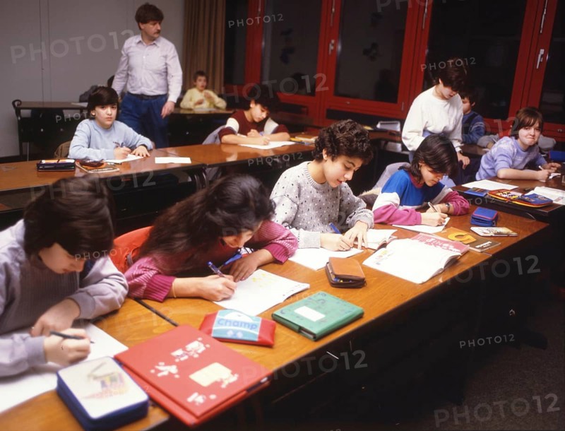 DEU, Germany: The historical slides from the times 80-90s events and people from politics, culture, working life, medicine etc. Hagen. Secondary school. 80s