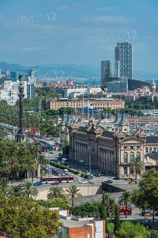 View with Columbus statue of Barcelona, Spain, Europe