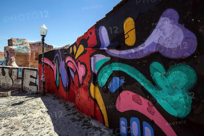Wall painting, street art, graffiti, Patio Dom Fradique, Alfama neighbourhood, Lisbon, Portugal, Europe