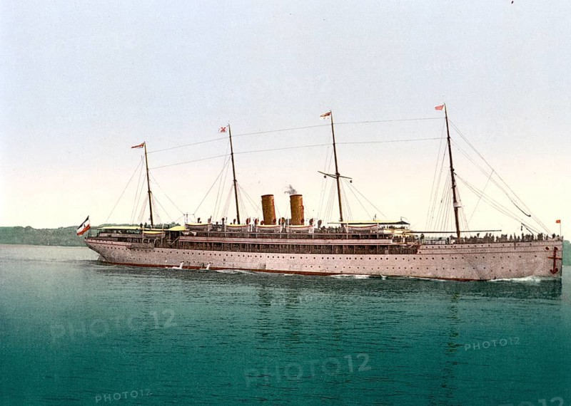 Imperial mail steamer Kaiser Wilhelm II, was built for the Imperial mail steamer service to Australia, around 1890, Historical, digitally restored reproduction from a 19th century original, Imperial mail steamer Kaiser Wilhelm II, was built for the Imperial mail steamer service to Australia, around 1890, Historical, digitally restored reproduction from a 19th century original