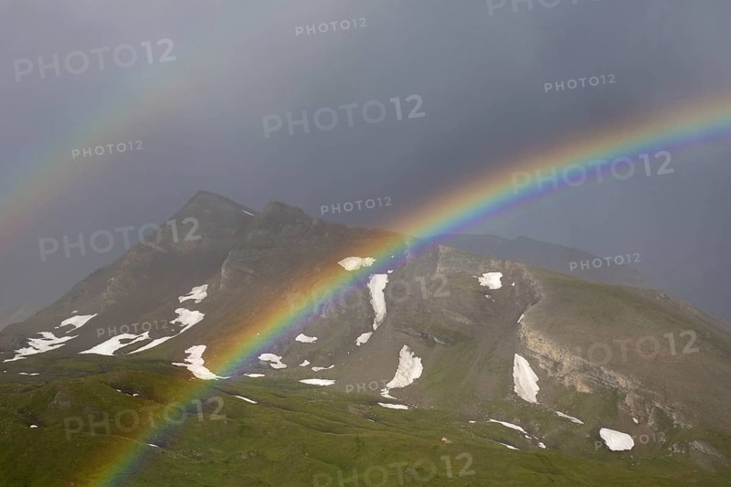 Double rainbow over the Mölltal, Moelltal valley, Hohe Tauern National Park, Carinthia, Kärnten, Austria, Europe