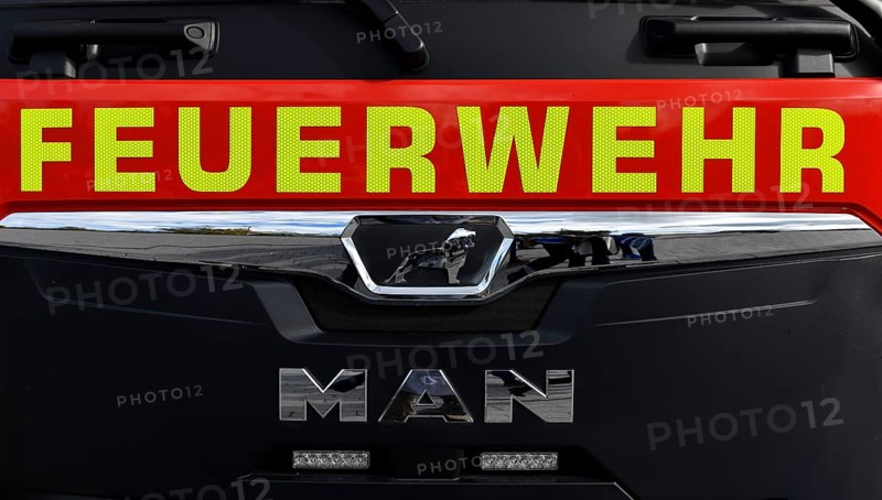 Lettering, logo, fire brigade, MAN, emergency vehicle, PreZero Arena, Sinsheim, Baden-Württemberg, Germany, Europe