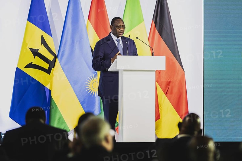 Macky Sall, Praesident von Senegal, aufgenommen im Rahmen der Einweihungszeremonie fuer die Produktionsstaette fuer mRNA-Impfstoffe der Firma Biontech in Kigali, 18.12.2023. Baerbock reist nach Ruanda fuer bilaterale Gespraeche sowie zur Eroeffnung der e