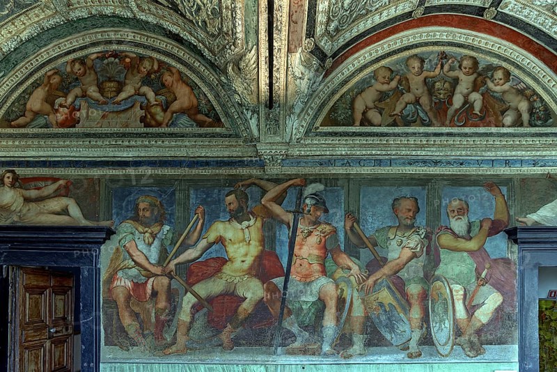 Wall frescoes in a room in the Villa del Principe, Palazzo di Andrea Doria, Piazza dei Principe, Genoa. Italy