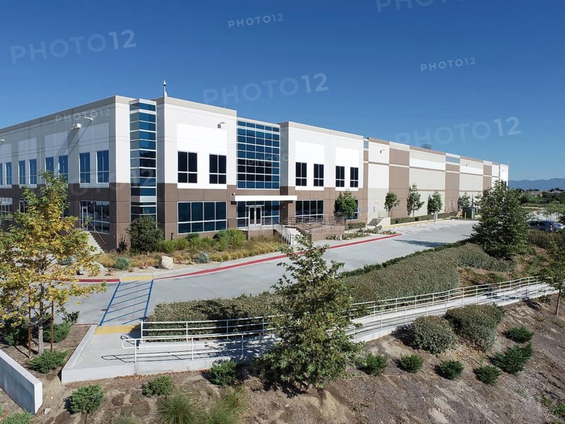 Aerial view of industrial commerce office buildings