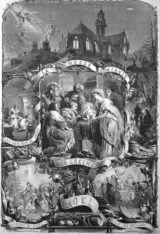 Christmas, Christmas Eve, Birth of Jesus Christ depicted with the manger, 1869, France, Historic, digitally restored reproduction of a 19th century original, Europe