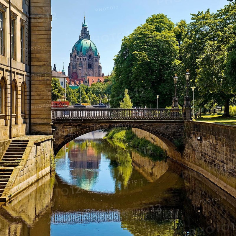 Castle Bridge with the River Leine and the New Town Hall, State Capital Hannover, Lower Saxony, Germany, Europe