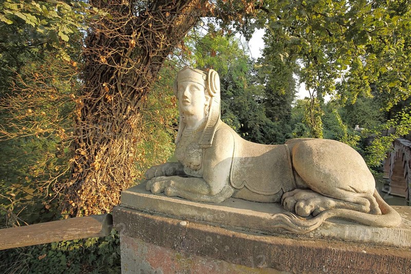 Egyptian Sphinx Sculpture in Schönbusch Park in Aschaffenburg, Lower Franconia, Franconia, Spessart, Bavaria, Germany, Europe