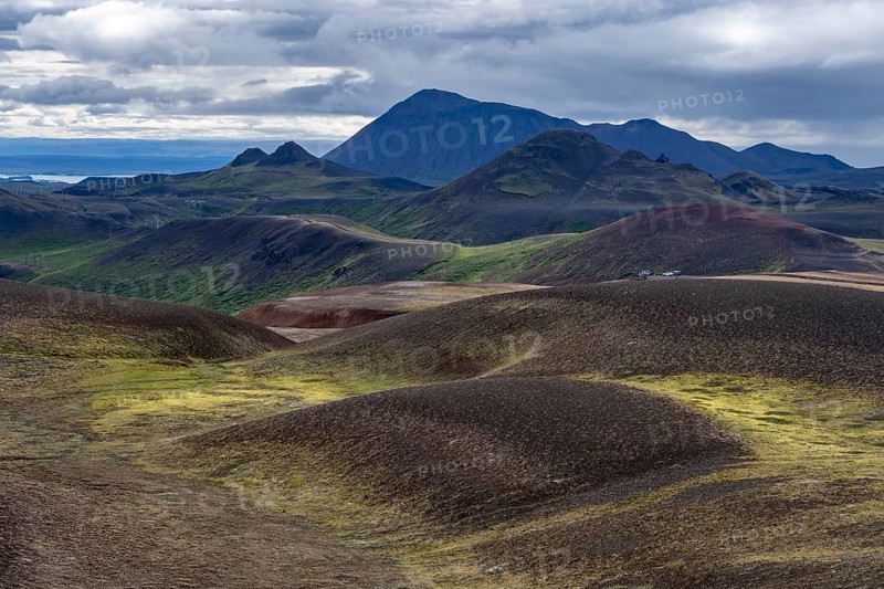 Volcanic landscape with colourful hills, Krafla geothermal area, Northern Iceland, Iceland, Europe