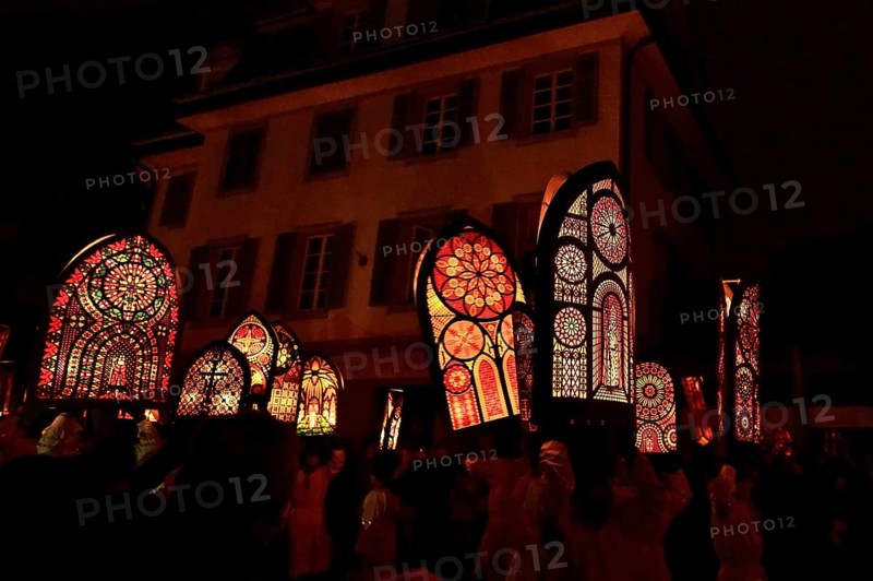 Bearer of the Iffelen at the traditional Klausjagen, Klaus parade 2023, St. Nicholas custom, Küssnacht am Rigi, Canton Schwyz, Switzerland, Europe