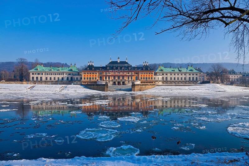 Ice drift on the Elbe in Dresden Pillnitz