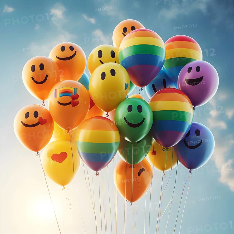 LGBT concept pride rainbow balloons. AI generated