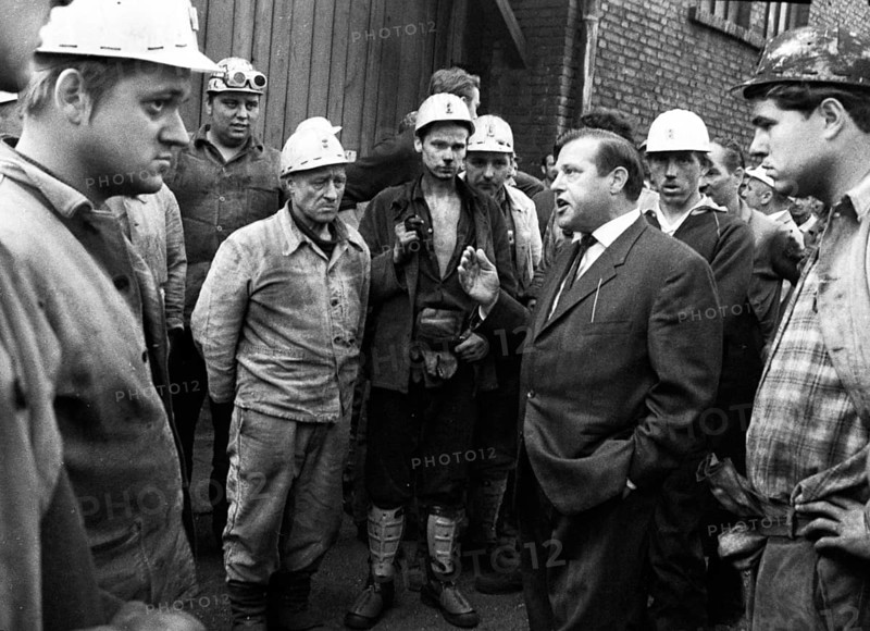 The spontaneous strike, here on 10 September 1969 by the miners of the Minister Stein colliery, was one of the starting points of the strike movement of the later so-called September strikes in the coalfield. The labour director's lecture to the striking miners, Germany, Europe