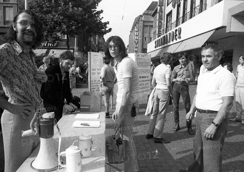 A collection of signatures by students, as here in Bochum on 18.8.1971, opposed sentencing of Red Dot activists, Germany, Europe