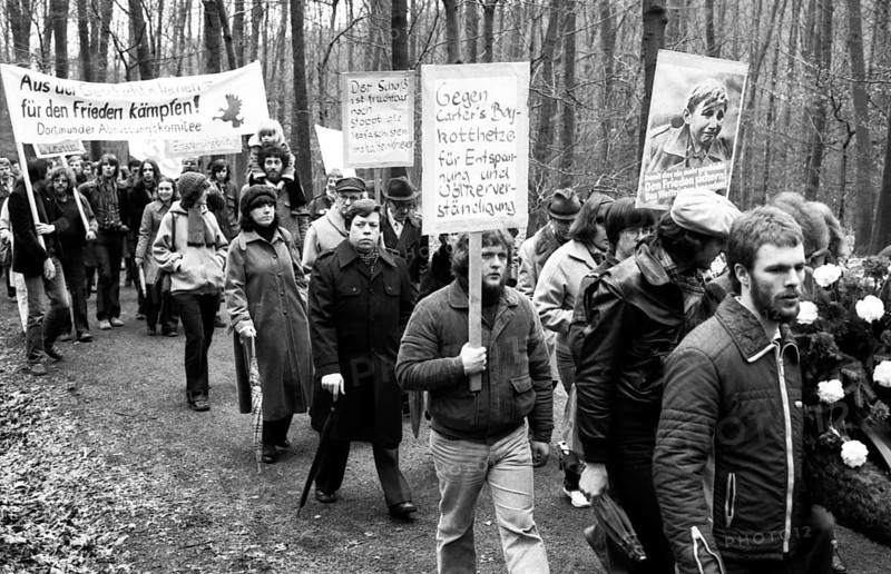 The tribute to those murdered by the Nazis on Good Friday 1945 was also a demonstration against neo-Nazism in Rombergpark on 04.04.1980 in Dortmund, Germany, Europe