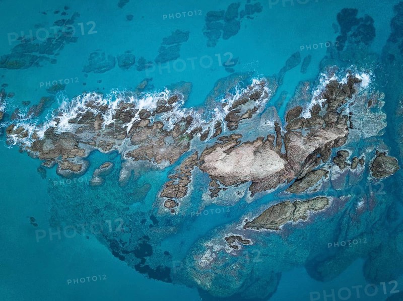 The reef Arrecife de las Sirenas in the Nature Reserve Cabo de Gata-Nijar, aerial view, drone shot, Almería province, Andalusia, Spain, Europe