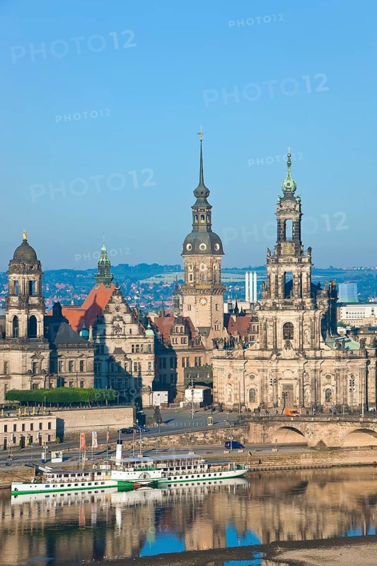 Dresden Silhouette View from Neustätter Elbufer to Dresden Old Town