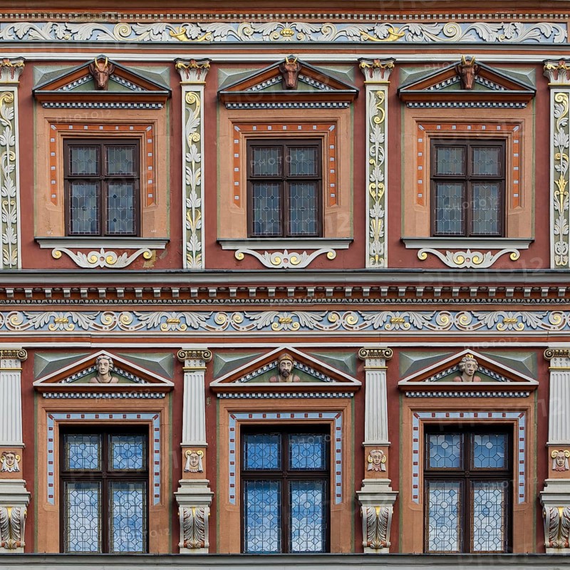 Splendid façade decoration on the Haus zum Breiten Herd, Renaissance building on the fish market, Erfurt, Thuringia, Germany, Europe