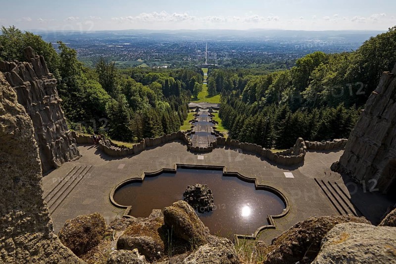 Bergpark Wilhelmshöhe with the view across the central park axis to Kassel, UNESCO World Heritage Site, Kassel, Hesse, Germany, Europe