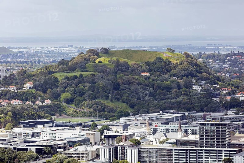Mount Eden volcano, from the TV tower, Auckland, New Zealand, Oceania