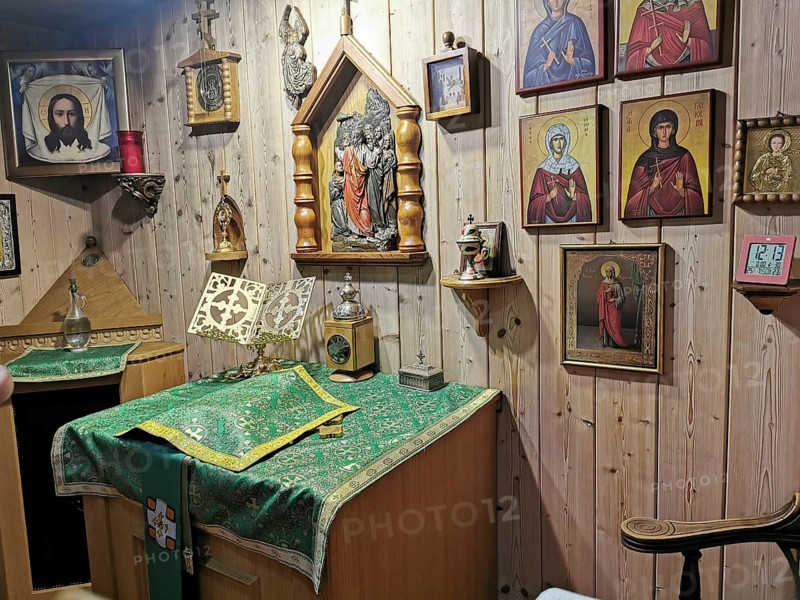 Church of the Orthodox parish of St Nektarios in Bischofsheim a. d. Rhön, Rhoen, district of Rhön-Grabfeld, Lower Franconia, Bavaria, Germany, for editorial use only, Europe