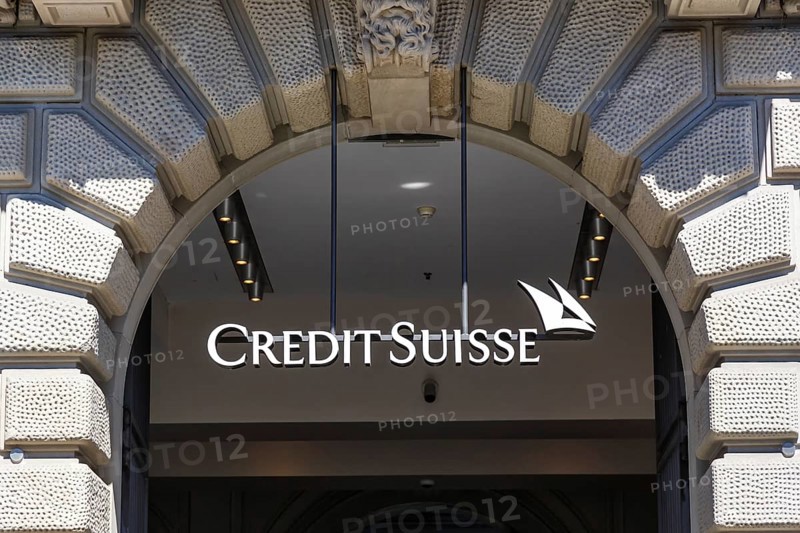 Credit Suisse Bank logo at the company's headquarters on Paradeplatz in Zurich, Switzerland, Europe