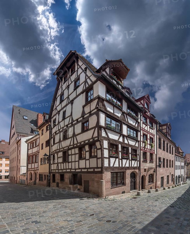 Historic half-timbered houses, Obere- und Untere Krämergasse 16 and 18, Nuremberg, Middle Franconia, Bavaria, Germany, Europe